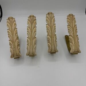 Antique Gold Feather Curtain Holdbacks: Vintage Drapery Fixtures, Set of 4